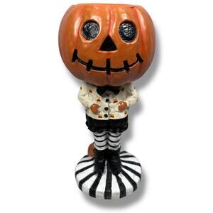 Goblin & Ghoul Halloween Candy Dish 14" Pumpkin Head Figurine Holiday Primitive